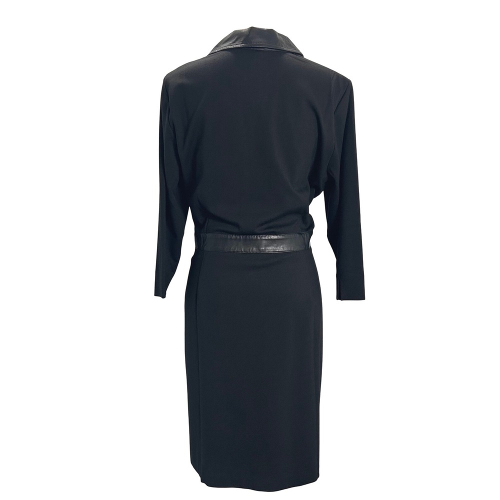 Talbots Petite Black Knee Length Long Sleeve Dress Faux Leather Trim Career  16‎ - Picture 2 of 8